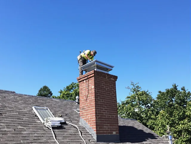 Pico Rivera Chimney Sweep technician measuring a chimney cap in Pico Rivera, CA
