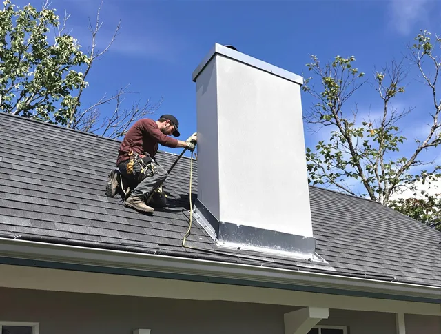 Pico Rivera Chimney Sweep team member finishing chimney construction in Pico Rivera, CA