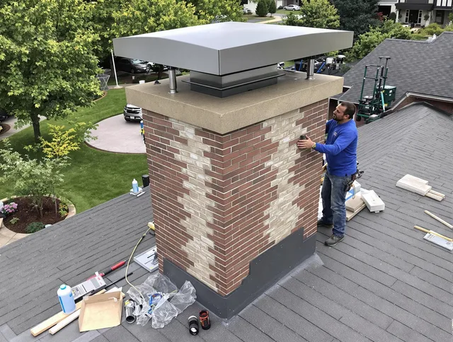 Pico Rivera Chimney Sweep team working on a custom chimney remodel in Pico Rivera, CA